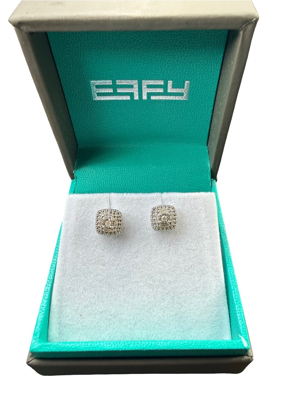 EFFY Sterling Silver 1/10 ct. t.w. Diamond Cushion hola Cluster Stud Earrings.